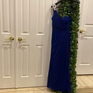 Royal blue one shoulder gown